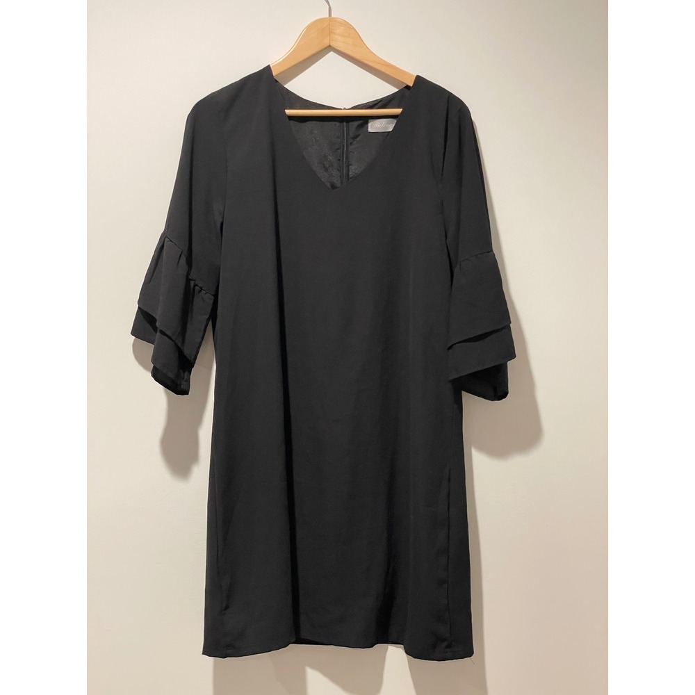 Belongsci Black‎ Dress Women's Shift Mini Dress Ruffle Sleeve Elegant Party